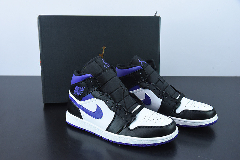 air jordan 1 mid white black purple 554724-095